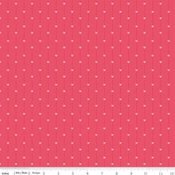 Image of Sew In Love Stripes Pink quilting cotton fabric by Dan Mogstad for Riley Blake Designs. Features stripes on a pink background. Cute Little Fabric Shop
