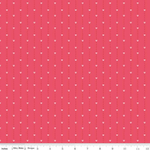 Image of Sew In Love Stripes Pink quilting cotton fabric by Dan Mogstad for Riley Blake Designs. Features stripes on a pink background. Cute Little Fabric Shop