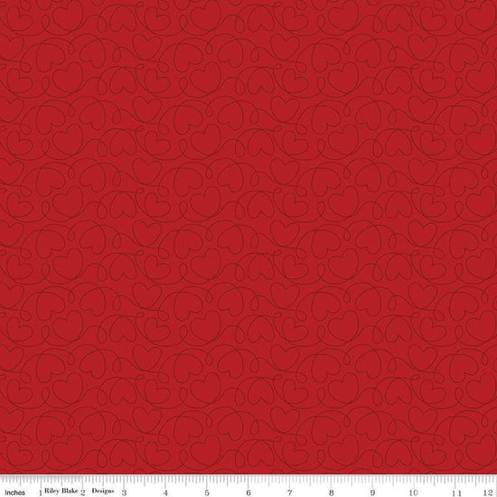 Image of Sew In Love Tonal Red quilting cotton fabric by Dan Mogstad for Riley Blake Designs. Features swirls on a red background. Cute Little Fabric Shop