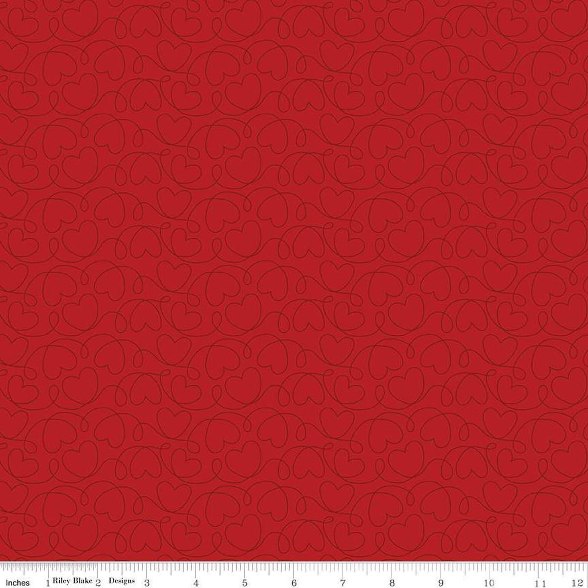 Image of Sew In Love Tonal Red quilting cotton fabric by Dan Mogstad for Riley Blake Designs. Features swirls on a red background. Cute Little Fabric Shop