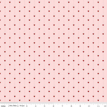 Image of Sew In Love Stripes Blush quilting cotton fabric by Dan Mogstad for Riley Blake Designs. Features stripes on a pink background. Cute Little Fabric Shop