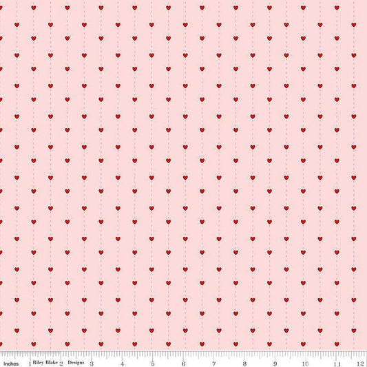 Image of Sew In Love Stripes Blush quilting cotton fabric by Dan Mogstad for Riley Blake Designs. Features stripes on a pink background. Cute Little Fabric Shop
