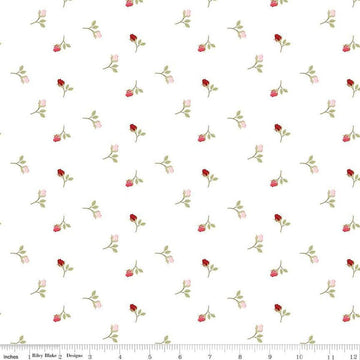 Image of Sew In Love Rosebuds White quilting cotton fabric by Dan Mogstad for Riley Blake Designs. Features roses on a white background. Cute Little Fabric Shop