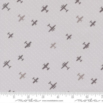 Image of High Flight Airplanes Smoke quilting cotton fabric by Sariditty for Moda Fabric. Features airplanes on a gray background. Cute Little Fabric Shop