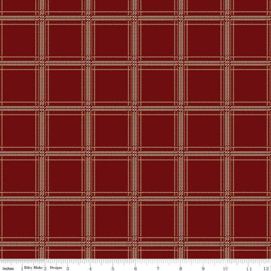Image of Plaid-Venture Club Hunter Mahogany quilting cotton fabric by by the RBD Designers for Riley Blake Designs. Features plaid on a red background. Cute Little Fabric Shop