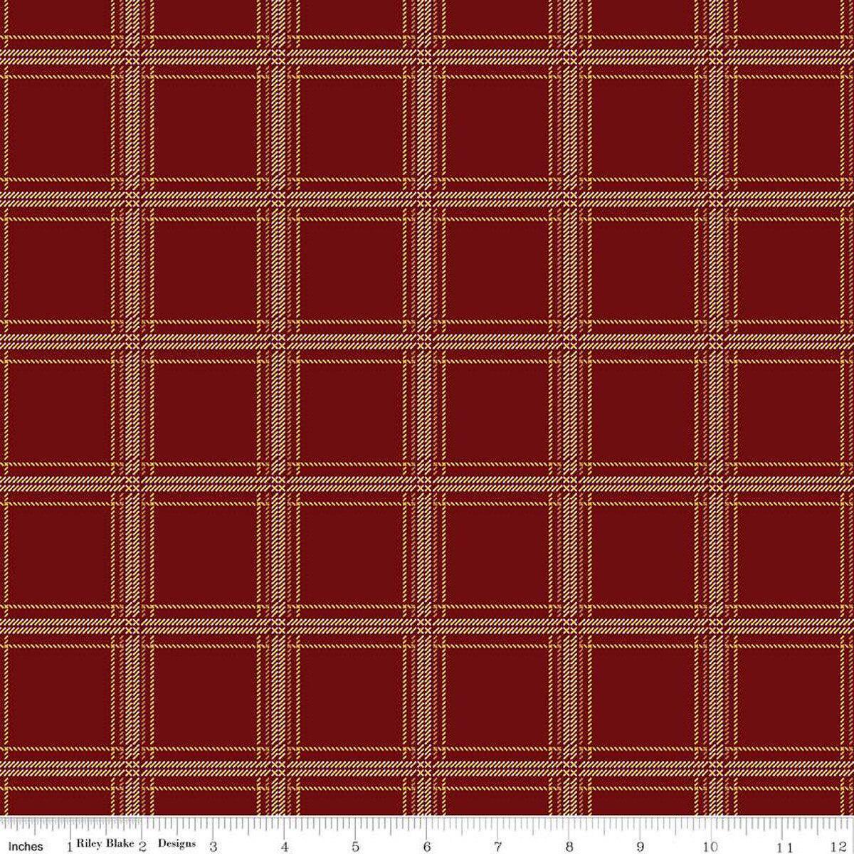 Image of Plaid-Venture Club Hunter Mahogany quilting cotton fabric by by the RBD Designers for Riley Blake Designs. Features plaid on a red background. Cute Little Fabric Shop