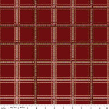 Image of Plaid-Venture Club Hunter Mahogany quilting cotton fabric by by the RBD Designers for Riley Blake Designs. Features plaid on a red background. Cute Little Fabric Shop