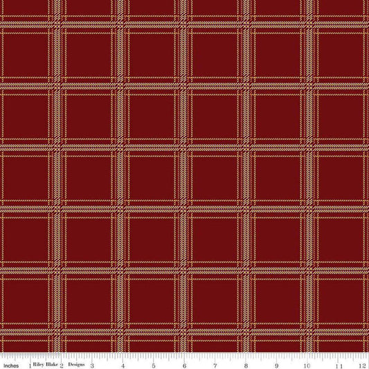 Image of Plaid-Venture Club Hunter Mahogany quilting cotton fabric by by the RBD Designers for Riley Blake Designs. Features plaid on a red background. Cute Little Fabric Shop