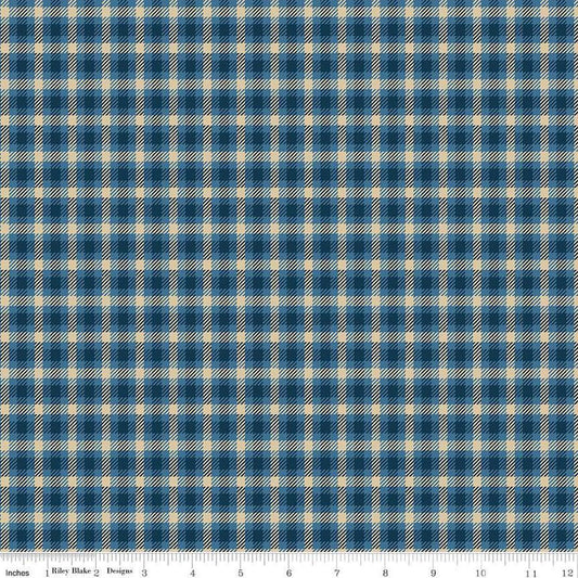 Image of Plaid-Venture Club Scout Blue quilting cotton fabric by by the RBD Designers for Riley Blake Designs. Features plaid on a blue background. Cute Little Fabric Shop
