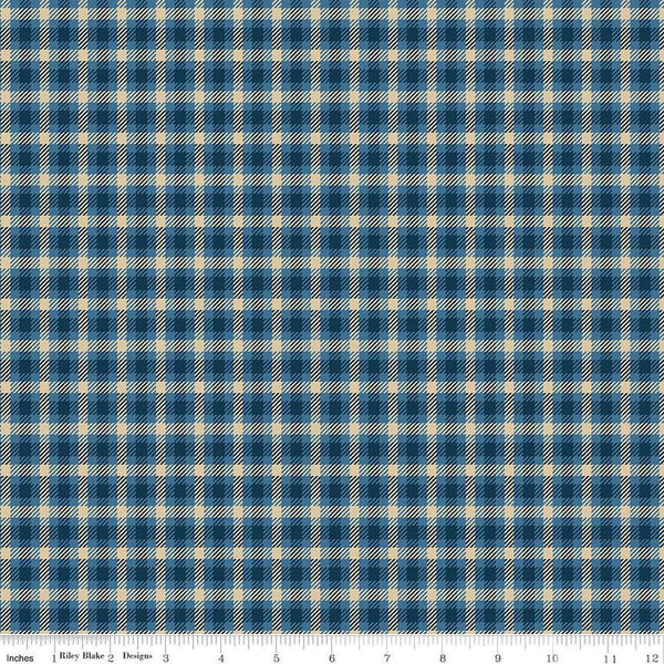 Image of Plaid-Venture Club Scout Blue quilting cotton fabric by by the RBD Designers for Riley Blake Designs. Features plaid on a blue background. Cute Little Fabric Shop