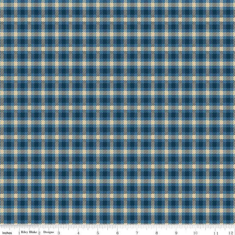 Image of Plaid-Venture Club Scout Blue quilting cotton fabric by by the RBD Designers for Riley Blake Designs. Features plaid on a blue background. Cute Little Fabric Shop