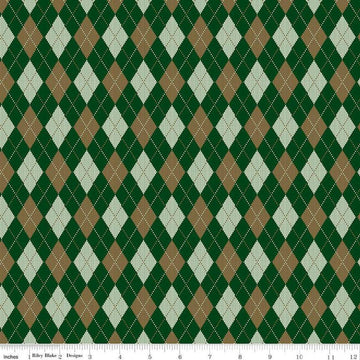 Image of Plaid-Venture Club Archer Forest quilting cotton fabric by by the RBD Designers for Riley Blake Designs. Features argyle on a green background. Cute Little Fabric Shop