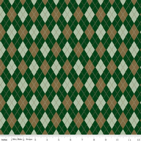 Image of Plaid-Venture Club Archer Forest quilting cotton fabric by by the RBD Designers for Riley Blake Designs. Features argyle on a green background. Cute Little Fabric Shop