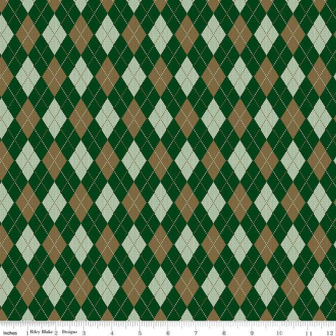 Image of Plaid-Venture Club Archer Forest quilting cotton fabric by by the RBD Designers for Riley Blake Designs. Features argyle on a green background. Cute Little Fabric Shop