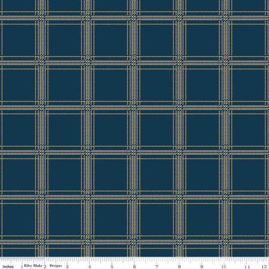 Image of Plaid-Venture Club Hunter Navy quilting cotton fabric by by the RBD Designers for Riley Blake Designs. Features plaid on a blue background. Cute Little Fabric Shop