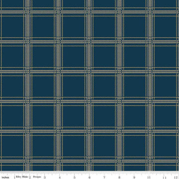 Image of Plaid-Venture Club Hunter Navy quilting cotton fabric by by the RBD Designers for Riley Blake Designs. Features plaid on a blue background. Cute Little Fabric Shop