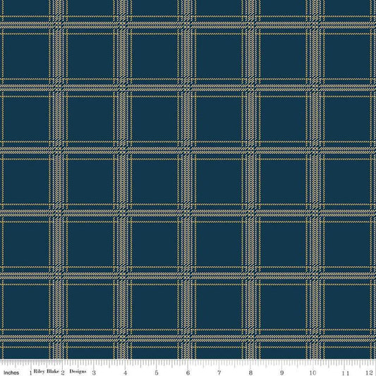Image of Plaid-Venture Club Hunter Navy quilting cotton fabric by by the RBD Designers for Riley Blake Designs. Features plaid on a blue background. Cute Little Fabric Shop