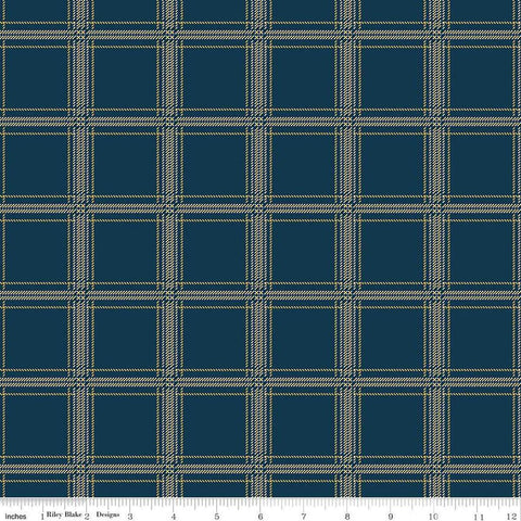 Image of Plaid-Venture Club Hunter Navy quilting cotton fabric by by the RBD Designers for Riley Blake Designs. Features plaid on a blue background. Cute Little Fabric Shop
