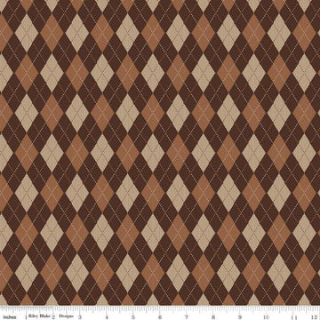 Image of Plaid-Venture Club Archer Brown quilting cotton fabric by by the RBD Designers for Riley Blake Designs. Features argyle on a brown background. Cute Little Fabric Shop