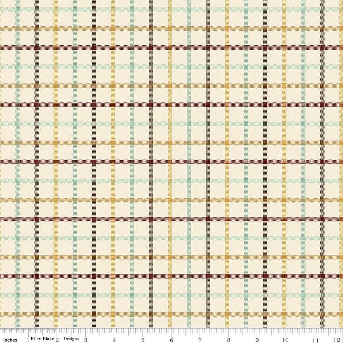 Image of Plaid-Venture Club Camper Cream quilting cotton fabric by by the RBD Designers for Riley Blake Designs. Features plaid on a cream background. Cute Little Fabric Shop
