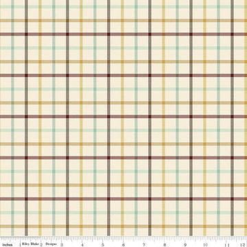 Image of Plaid-Venture Club Camper Cream quilting cotton fabric by by the RBD Designers for Riley Blake Designs. Features plaid on a cream background. Cute Little Fabric Shop