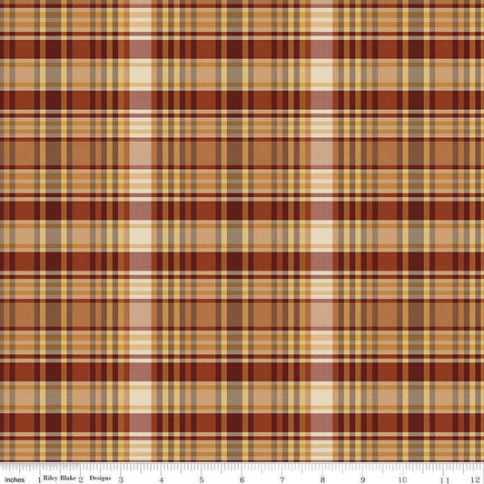 Image of Plaid-Venture Club Fisher Nutmeg quilting cotton fabric by by the RBD Designers for Riley Blake Designs. Features plaid on a tan background. Cute Little Fabric Shop