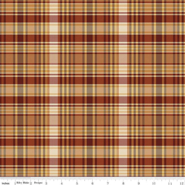 Image of Plaid-Venture Club Fisher Nutmeg quilting cotton fabric by by the RBD Designers for Riley Blake Designs. Features plaid on a tan background. Cute Little Fabric Shop