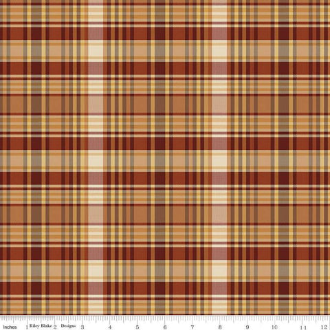 Image of Plaid-Venture Club Fisher Nutmeg quilting cotton fabric by by the RBD Designers for Riley Blake Designs. Features plaid on a tan background. Cute Little Fabric Shop