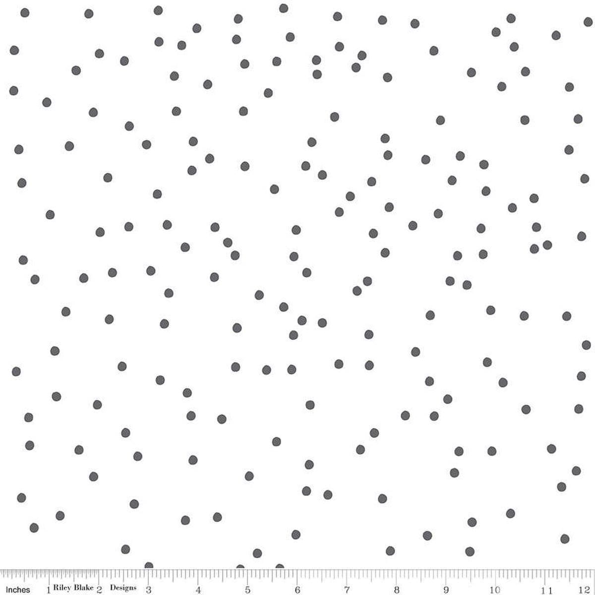 Image of On The Dot Dalmatian quilting cotton fabric by Sew Yeah Quilting for Riley Blake Designs. Features dots on a white background. Cute Little Fabric Shop