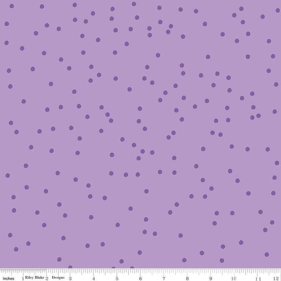 Image of On The Dot Unicorn quilting cotton fabric by Sew Yeah Quilting for Riley Blake Designs. Features dots on a purple background. Cute Little Fabric Shop