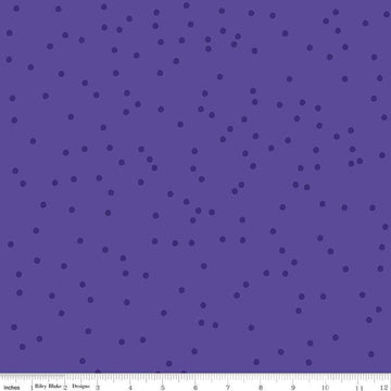 Image of On The Dot Majestic quilting cotton fabric by Sew Yeah Quilting for Riley Blake Designs. Features dots on a purple background. Cute Little Fabric Shop
