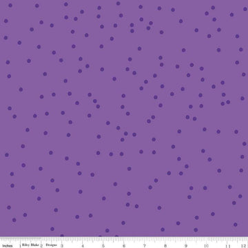 Image of On The Dot Concord quilting cotton fabric by Sew Yeah Quilting for Riley Blake Designs. Features dots on a purple background. Cute Little Fabric Shop