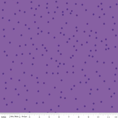 Image of On The Dot Concord quilting cotton fabric by Sew Yeah Quilting for Riley Blake Designs. Features dots on a purple background. Cute Little Fabric Shop
