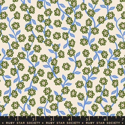 Image of Hello Alice Garden Shell quilting cotton fabric by Ruby Star Society for Moda Fabrics. Features flowers on a cream background. Cute Little Fabric Shop