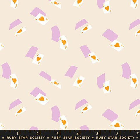 Image of Hello Alice Aces Shell quilting cotton fabric by Ruby Star Society for Moda Fabrics. Features cards on a cream background. Cute Little Fabric Shop