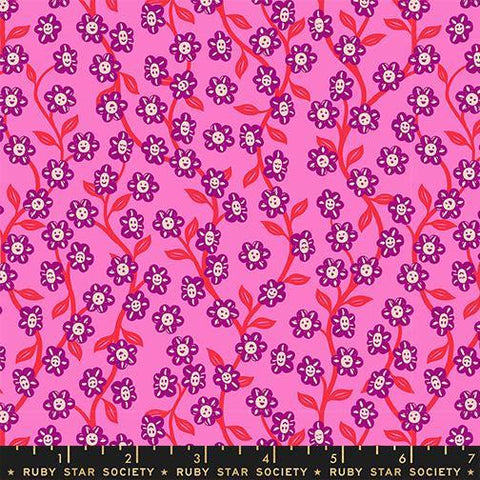 Image of Hello Alice Garden Lipstick quilting cotton fabric by Ruby Star Society for Moda Fabrics. Features flowers on a pink background. Cute Little Fabric Shop