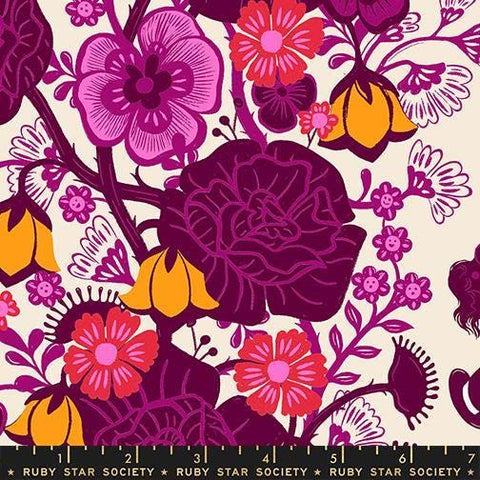 Image of Hello Alice Floral Shell quilting cotton fabric by Ruby Star Society for Moda Fabrics. Features flowers on a cream background. Cute Little Fabric Shop