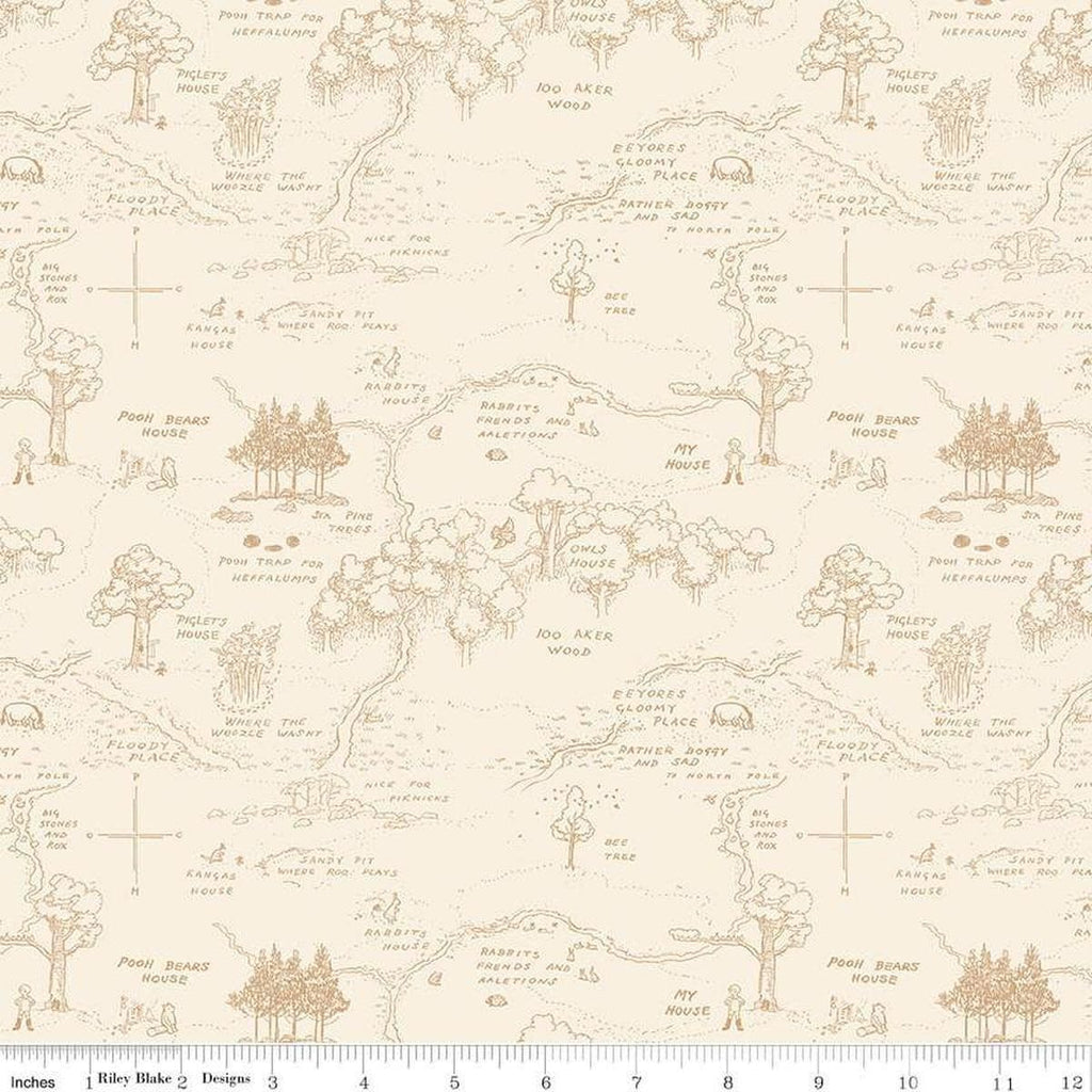 Image of Winnie the Pooh Map Cream quilting cotton fabric by Echo Park Paper Co for Riley Blake Designs. Features map on a cream background. Cute Little Fabric Shop