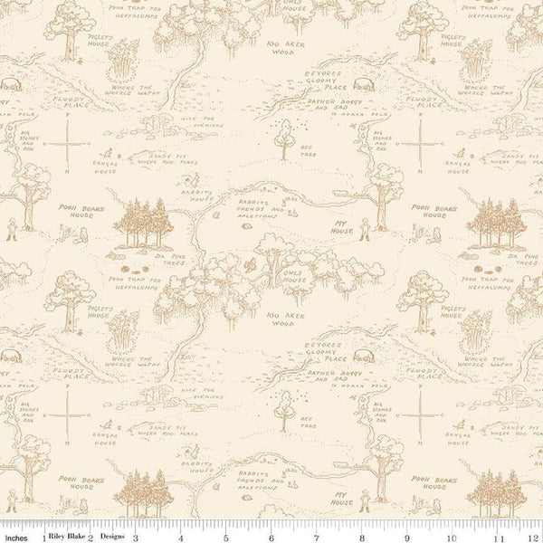 Image of Winnie the Pooh Map Cream quilting cotton fabric by Echo Park Paper Co for Riley Blake Designs. Features map on a cream background. Cute Little Fabric Shop