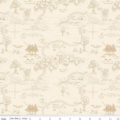 Image of Winnie the Pooh Map Cream quilting cotton fabric by Echo Park Paper Co for Riley Blake Designs. Features map on a cream background. Cute Little Fabric Shop