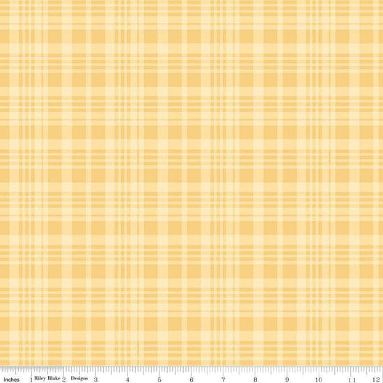 Image of Winnie the Pooh Plaid Yellow quilting cotton fabric by Echo Park Paper Co for Riley Blake Designs. Features plaid on a yellow background. Cute Little Fabric Shop