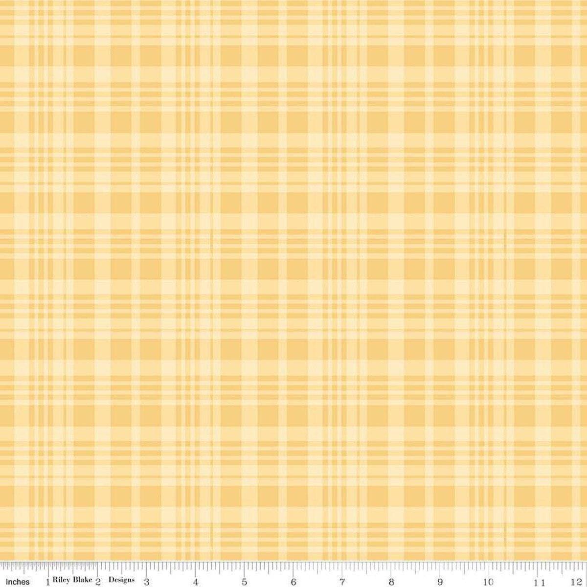 Image of Winnie the Pooh Plaid Yellow quilting cotton fabric by Echo Park Paper Co for Riley Blake Designs. Features plaid on a yellow background. Cute Little Fabric Shop