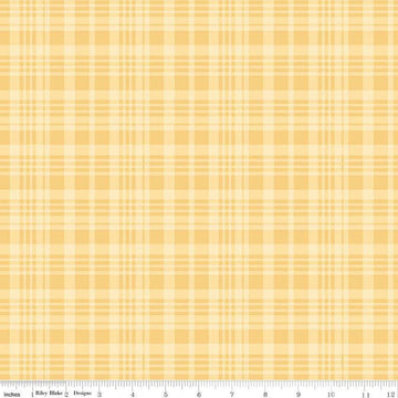 Image of Winnie the Pooh Plaid Yellow quilting cotton fabric by Echo Park Paper Co for Riley Blake Designs. Features plaid on a yellow background. Cute Little Fabric Shop