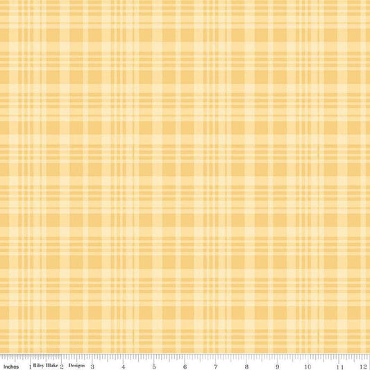 Image of Winnie the Pooh Plaid Yellow quilting cotton fabric by Echo Park Paper Co for Riley Blake Designs. Features plaid on a yellow background. Cute Little Fabric Shop