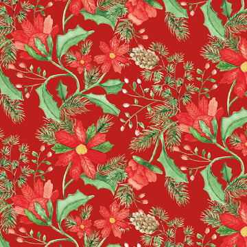 16" End of Bolt - DEAL Adel in Winter Main C12260 Red - Riley Blake Designs - Christmas Floral Flowers Leaf Leaves - Quilting Cotton Fabric