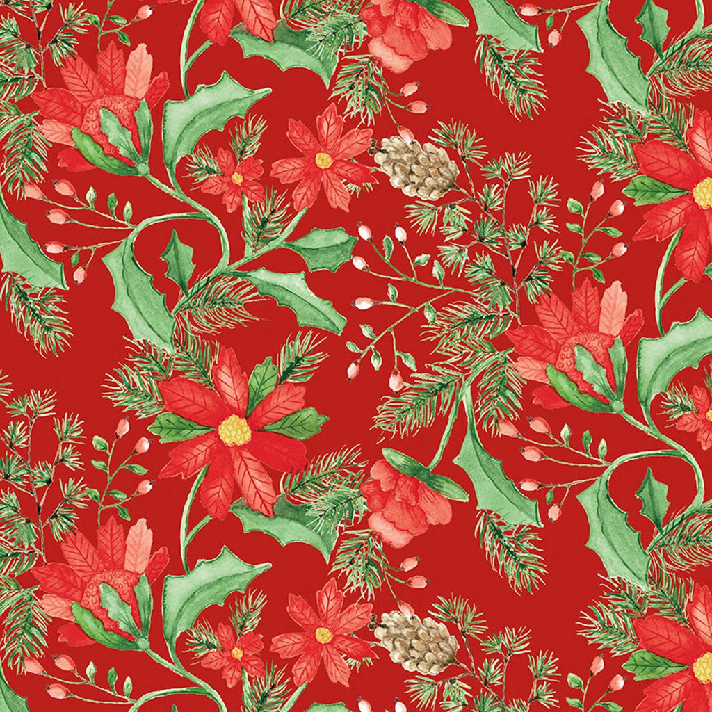 SALE Adel in Winter Main C12260 Red - Riley Blake Designs - Christmas Floral Flowers Leaf Leaves - Quilting Cotton Fabric
