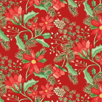 11" End of Bolt - SALE Adel in Winter Main C12260 Red - Riley Blake Designs - Christmas Floral Flowers Leaf Leaves - Quilting Cotton Fabric
