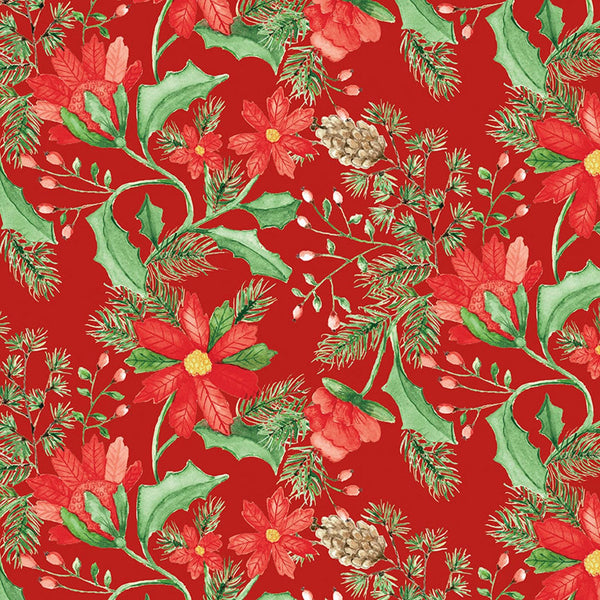 SALE Adel in Winter Main C12260 Red - Riley Blake Designs - Christmas Floral Flowers Leaf Leaves - Quilting Cotton Fabric