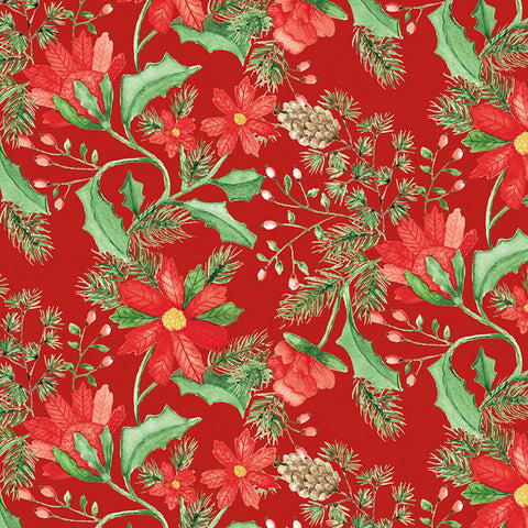 SALE Adel in Winter Main C12260 Red - Riley Blake Designs - Christmas Floral Flowers Leaf Leaves - Quilting Cotton Fabric