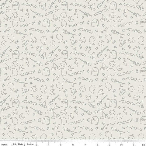 SALE Spooky Hollow Icons SC10574 Eggshell SPARKLE - Riley Blake Designs - Halloween Pumpkins Ghosts Silver SPARKLE - Quilting Cotton Fabric